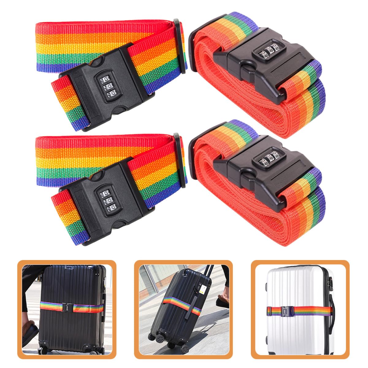 4 Pezzi Cinture per Valigie Color Arcobaleno in Polipropilene Protezione Extra Leggere per Viaggio e Uscite