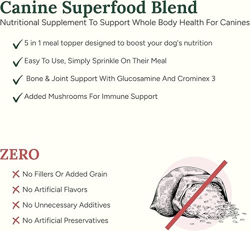 Miniatura 4 de 360 Pet Nutrition Canine Superfood Boost – All Life Stage - Suplemento para comida para perros, apoya la salud articular, digestiva e inmunológica,