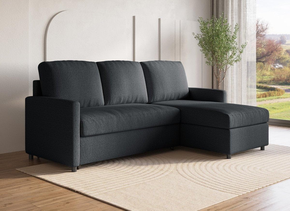 DecoInParis Canapé d'angle réversible Convertible Coffre de Rangement en Tissu Gris Anthracite Adam