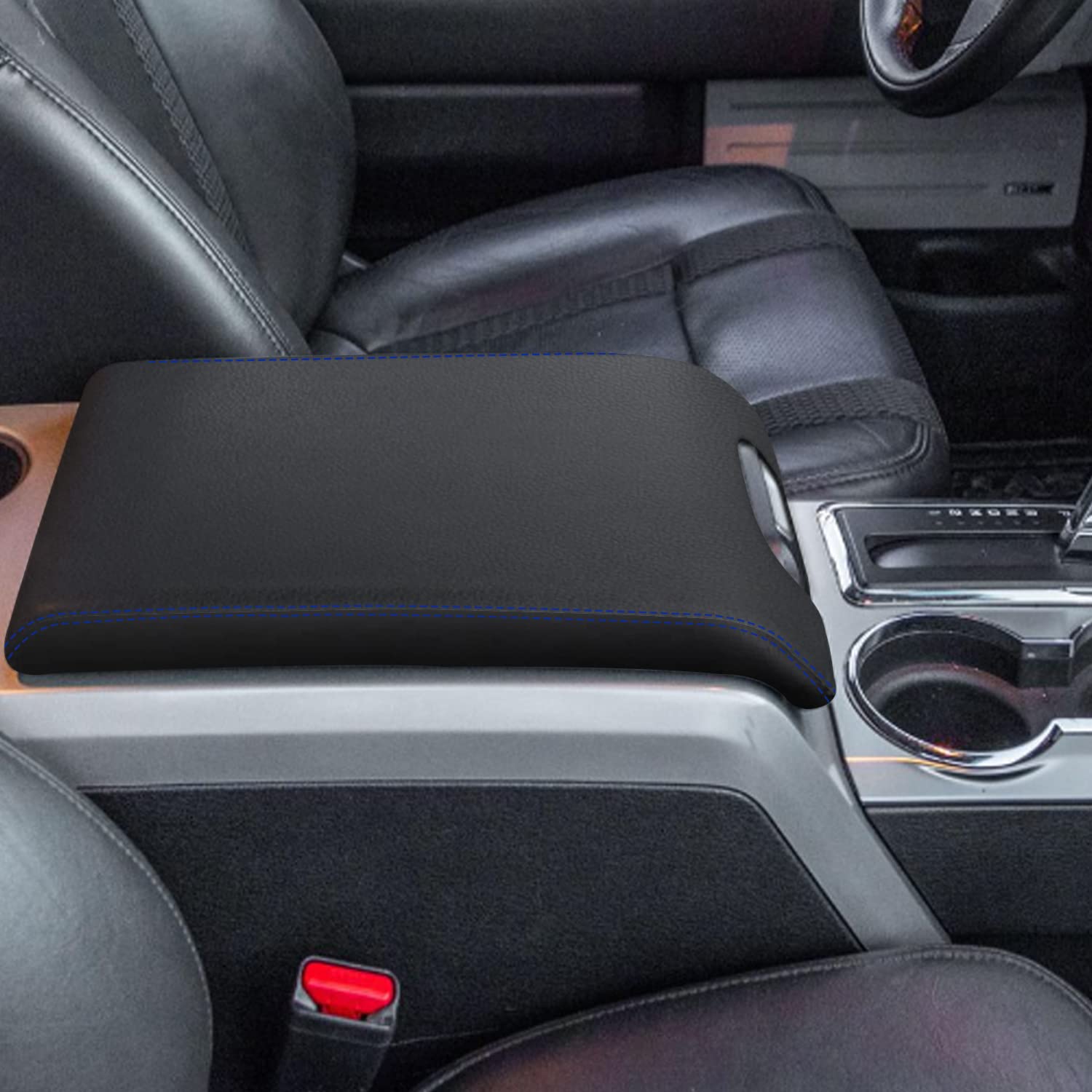 XYHGM Car Center Console Armrest Cover for F150 2009-2014 Leather Anti-Scratch Central ArmRest Box Lid Cover Cushion Protector Interior Accessories