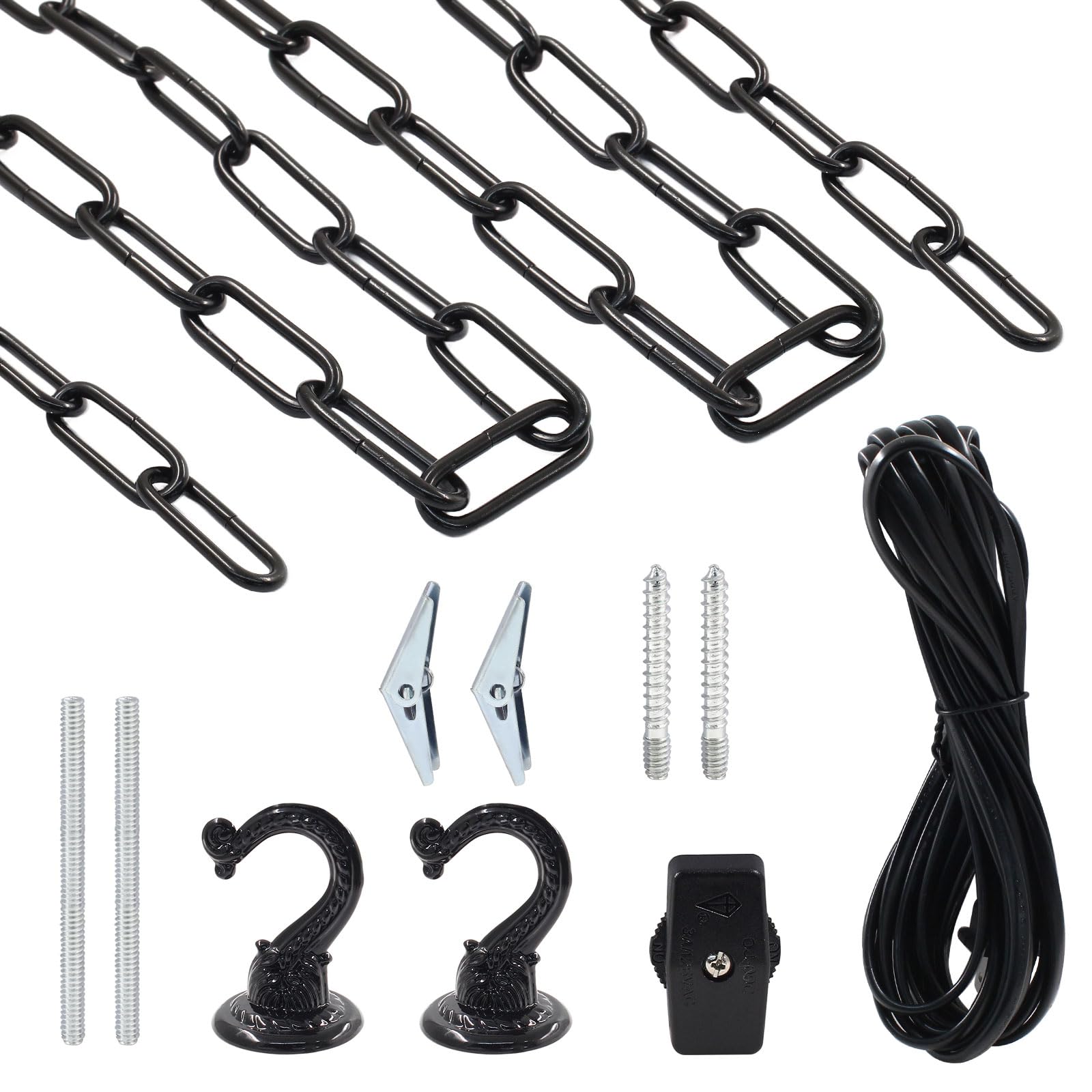 Swag Light Kit 15 Ft Chain 15 Ft Cord with Switch Hooks Black — Amazon image 2