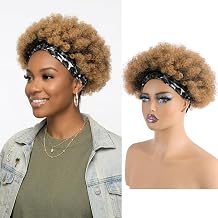 Afro Curly Headband Wig for Black Women,Short Kinky Curly Synthetic Wig with Super Elastic Headband Glueless Quick Wear And Go Fluffy Bouncy Afro Wigs for Daily PartyT1B/30