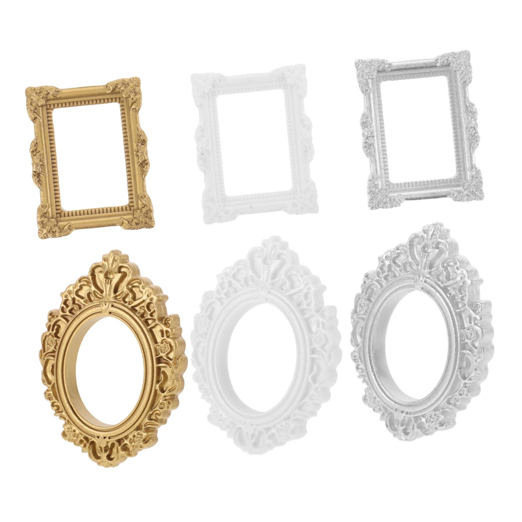 GREENADSCAPE 6pcs Vintage Style Picture Frame Craft Materials for Home Decor Photo Frames for Miniature House Material Random Colors