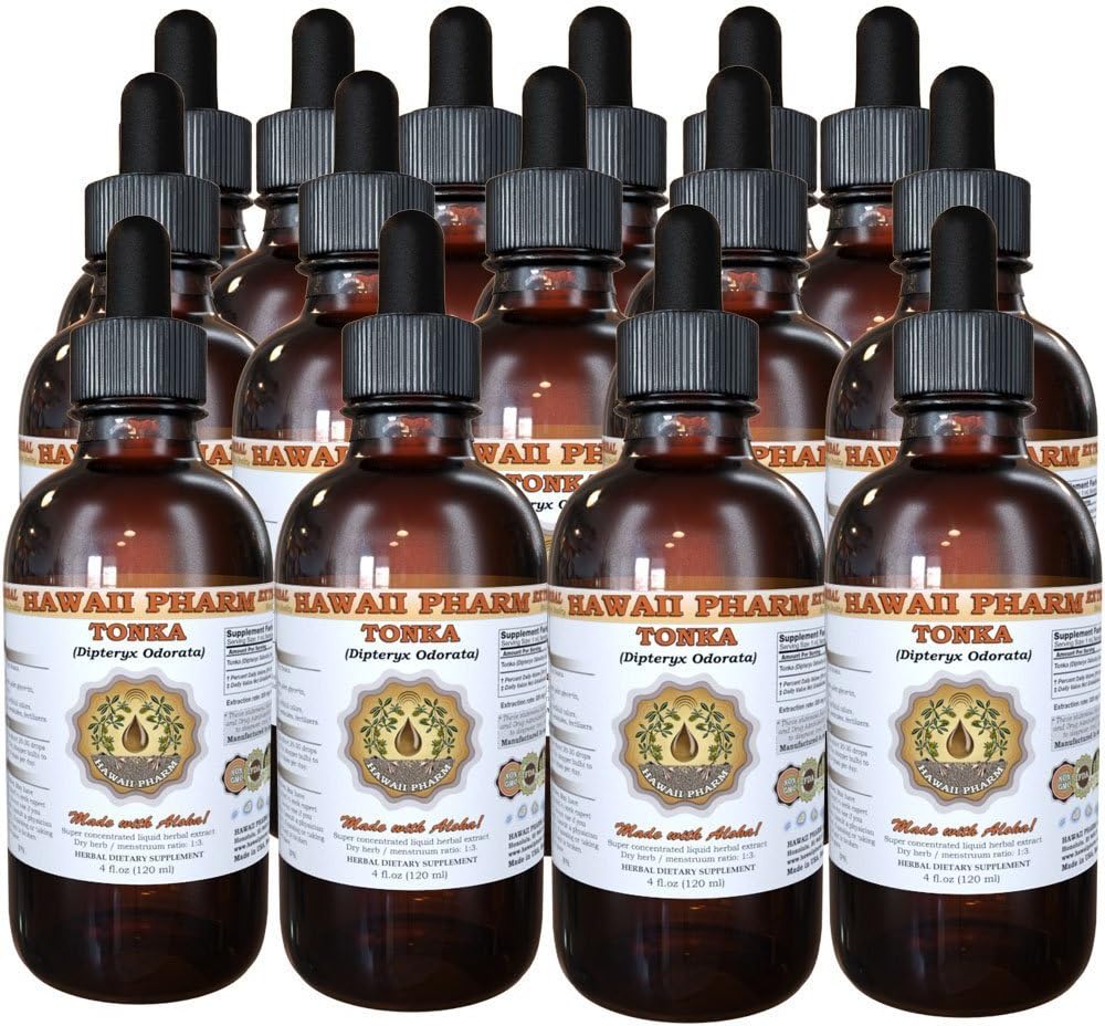 Tonka Liquid Extract, Tonka (Dipteryx odorata) Tincture, Herbal Supplement, Hawaii Pharm, Made in USA, 2x2 fl.oz
