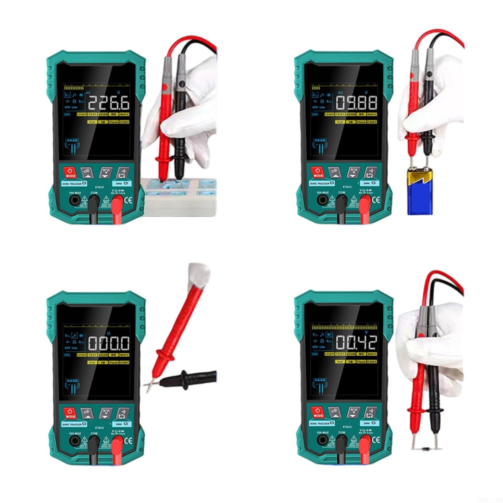 Testeur de câble réseau 2 en 1 et multimètre, 25-400 m de longueur avec pour test de tension Poe, détection NCV, écran LCD pour câbles BNC RJ45 (ET622)