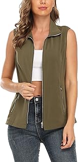 MISS MOLY Vests For Women Casual Lightweight Full~Zip Military Vest Golf Sleevel - Compare price