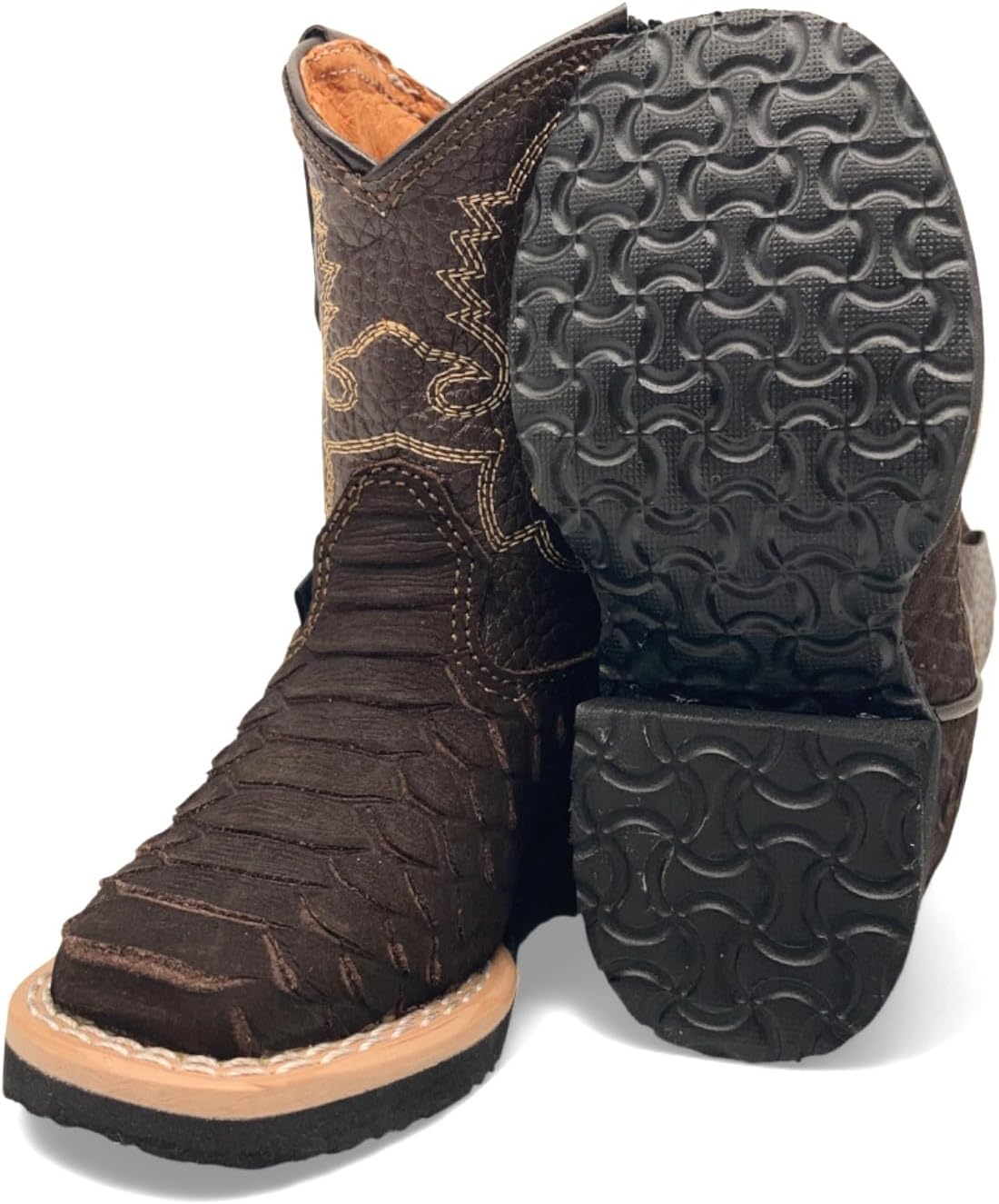 The Western Shops Infant Kids Python Print Leather Cowboy Boots, Square Toe Side Zipper Baby Western Boots