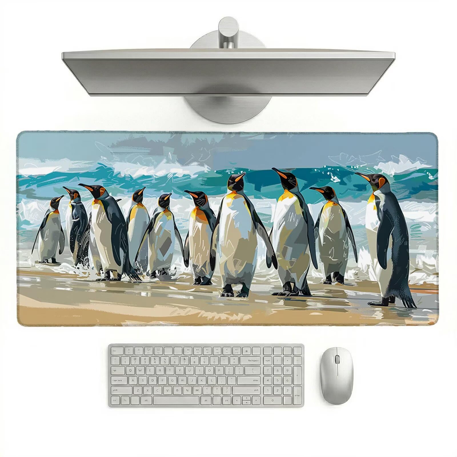 Sottomano Scrivania Grande 1200 x 600 x 3 mm Spiaggia Tappetino Tastiera Computer con Base Antiscivolo e Bordi Cuciti, Protezione Impermeabile, per Lavoro, Casa e PC Gamer, Regali (Pinguino) L-x3078