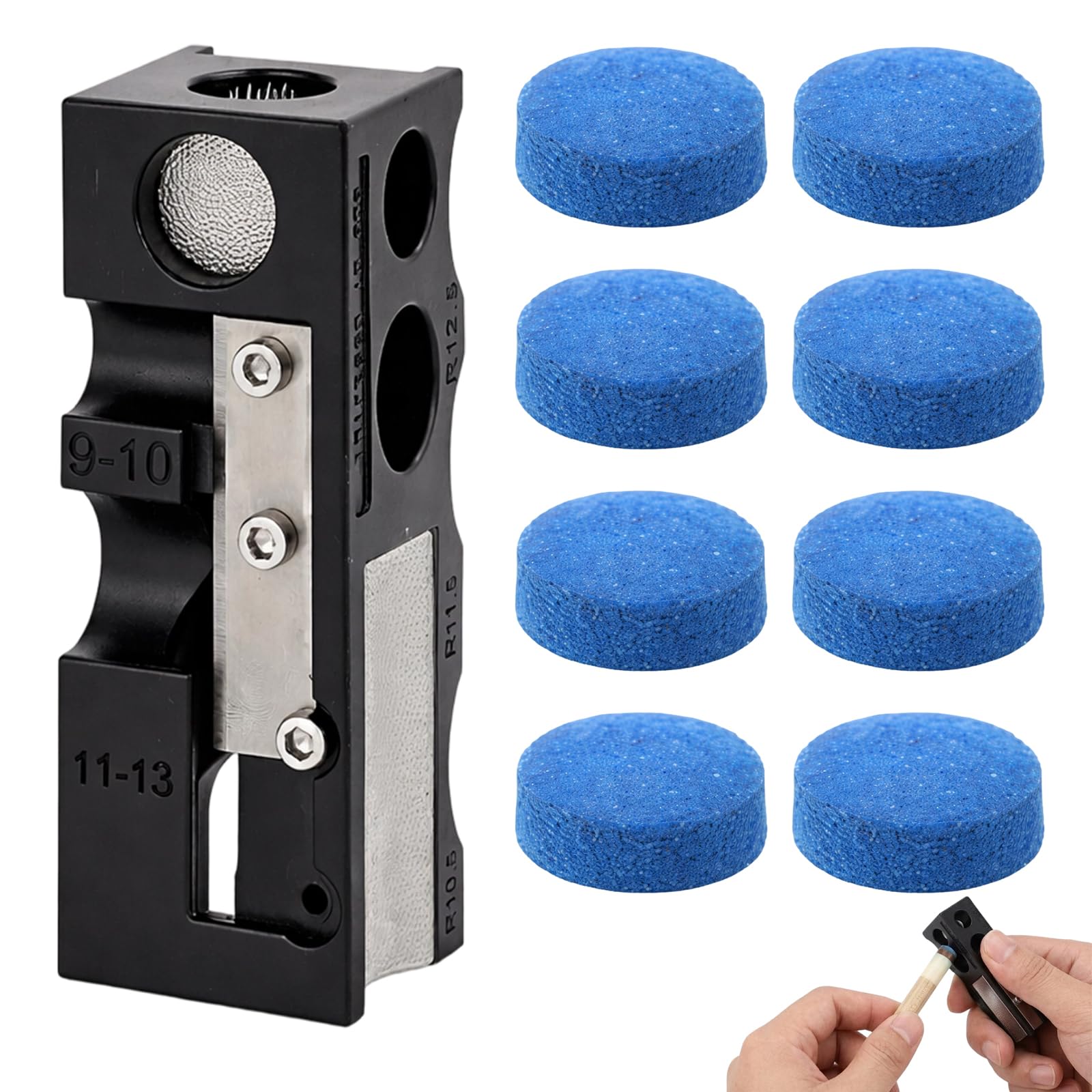 9-Piece Snooker Cue Tip Repair Kit, 13-in-1 Cue Tip Shaper and 8 Replacement Snooker Cue Tips, Multifunctional Pool Cue Repair Tool, Perfect for Home Game Rooms & Billiard Halls – Ideal Snooker Gifts