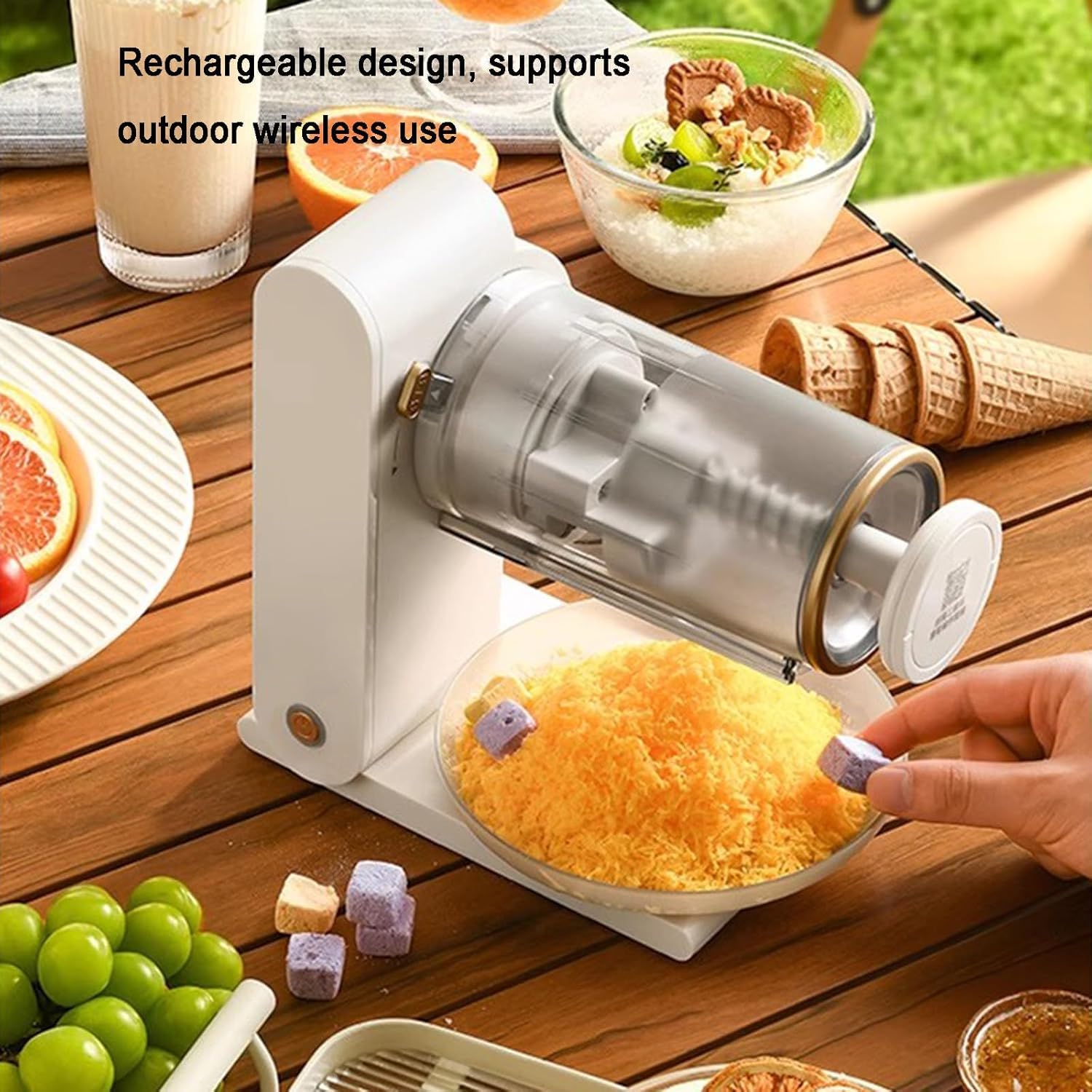 Trituradora de hielo eléctrica con cuchillas de acero inoxidable, recargable para granizados, frappés, cócteles