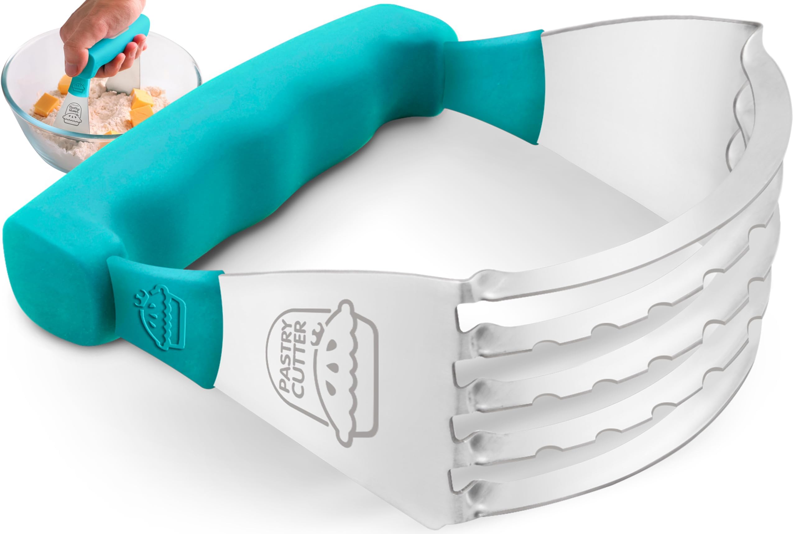 Herramienta cortadora de pastelería – Batidora de repostería de acero inoxidable resistente, mango cómodo, apto para lavavajillas, corteza de pastel y galletas perfecta – Turquesa