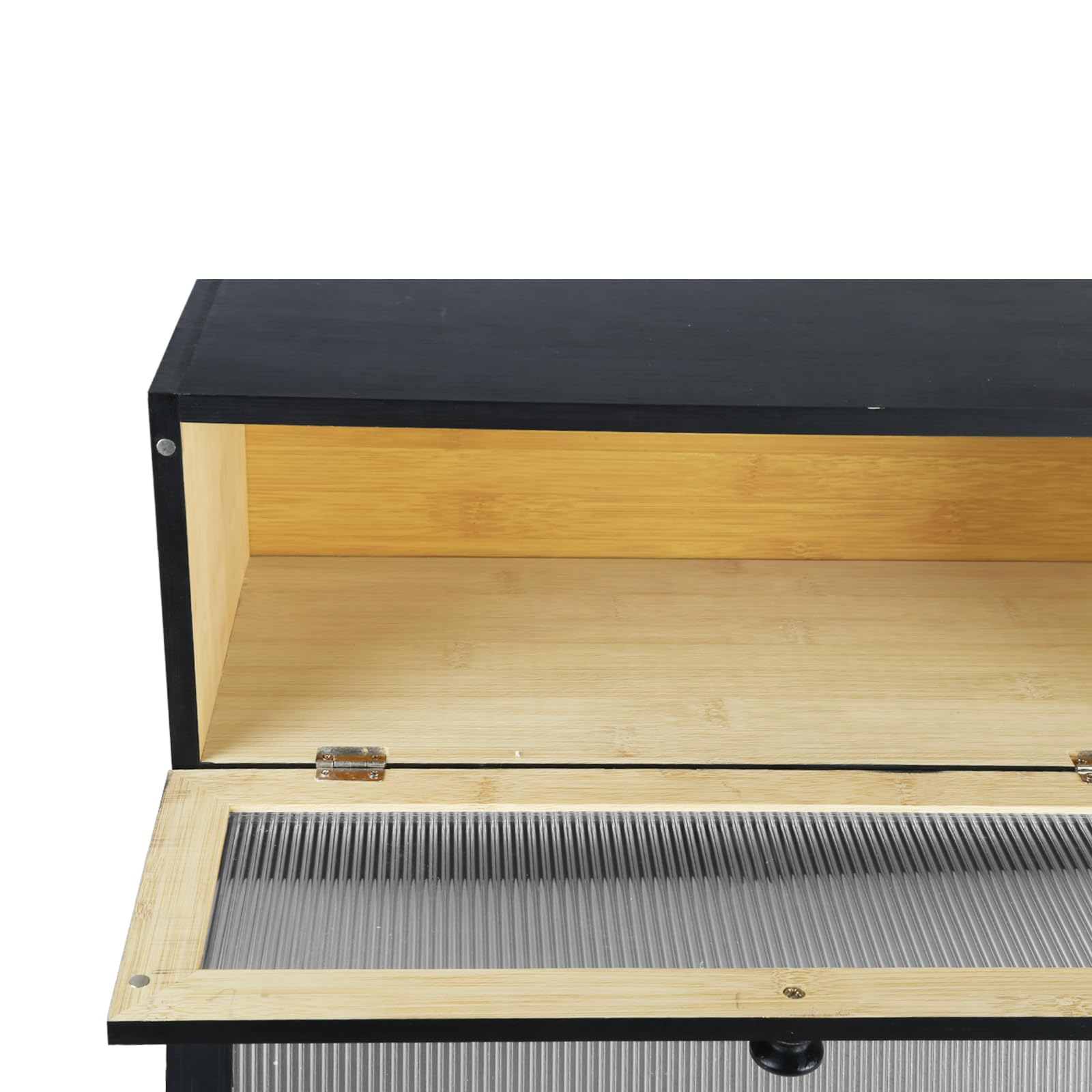 HUOLE Boîte à Pain Bambou 2- Couche Countertop Boîte en Bois pour Cuisine, Huche,pour le stockage du pain-40 x 33 x 25 cm - Bambou - Noir