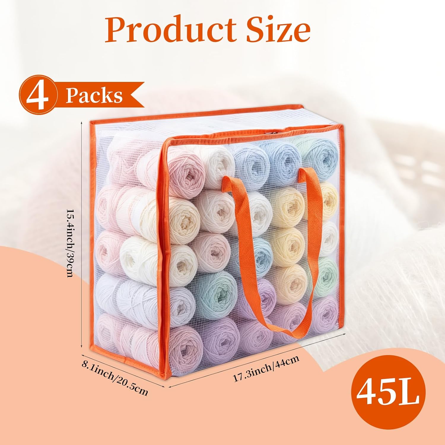 4 Packs Yarn Storage Bags,17 x 15 x 8 Inch