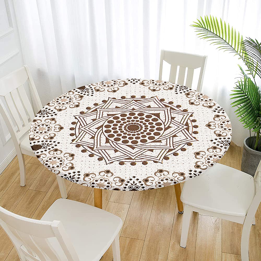 Morbuy Rond tafelkleed, mandala, waterdichte tafelkleden, vlinder, met elastische rand, vlekbestendig, stofdicht, afveegbare tafelbescherming voor thuis, feest, keuken, eetkamer, diameter 120 cm, gekleurd