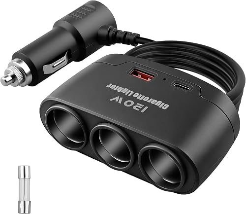 Allume Cigare 5 en 1 120W USB C 12V/24V Chargeur Voit Multiprise