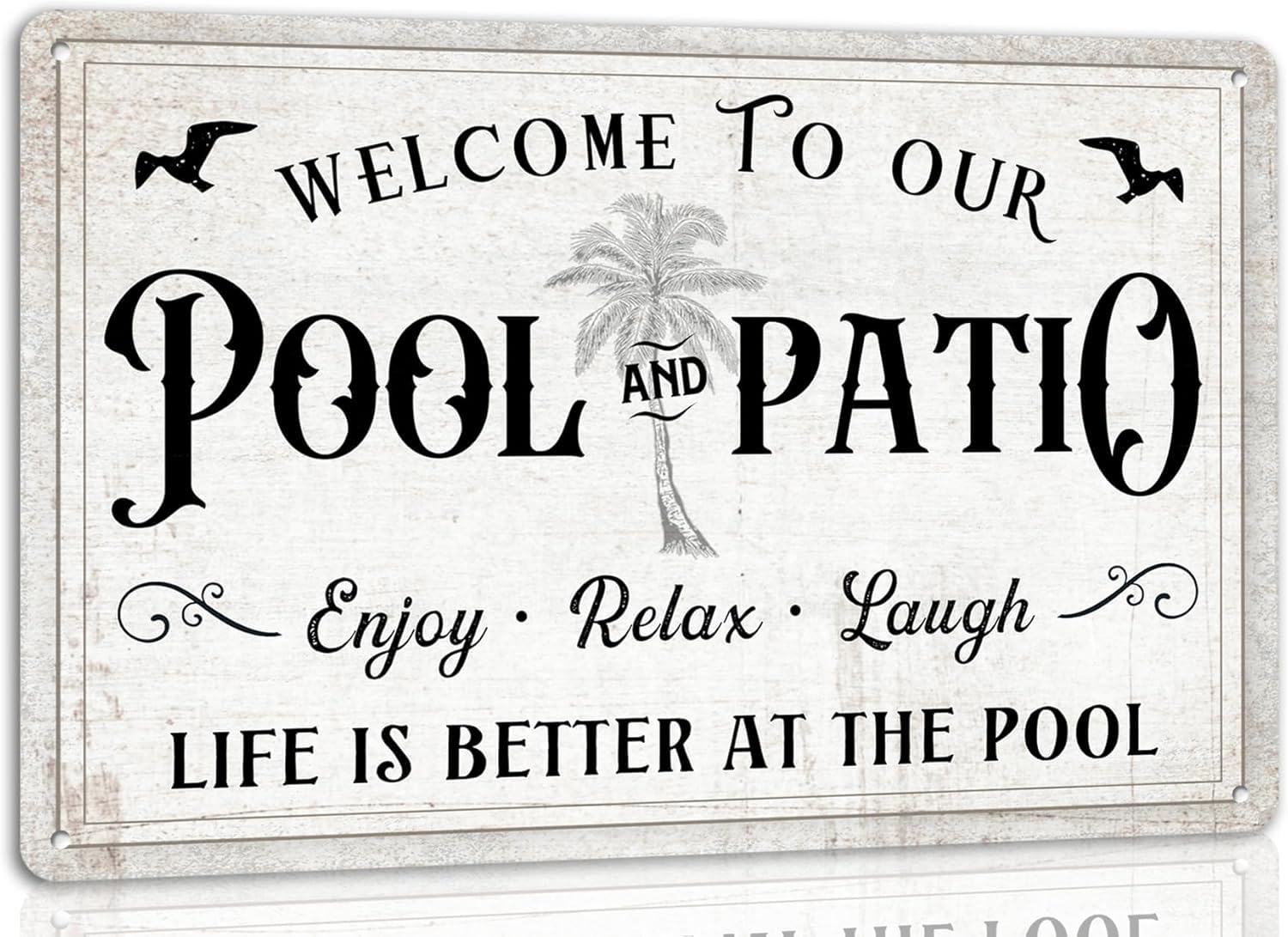 Yepyayqvk Tin Sign 446 Welcome To Our Pool And Patio Enjoy Relax Laugh Tin Signs Vintage Beach Metal Sign For Wall Decor Deck Backyard Bar Signs Patio Decor Outdoor Pool Decor Accessories 6X8 Inch