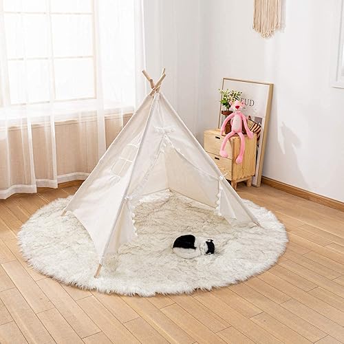 Miniatura 4 de Carvapet - Alfombra redonda de piel de oveja sintética para decoración del hogar, alfombra circular para dormitorio, sala de estar, alfombra de