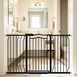 53.1-62.2" Extra Wide Baby Gate for Stairs No Drilling, 30" Tall Auto Close Press Mounted Baby Gate for Doorways, Adjustable Width Walk Through Dog Gates for Doorways