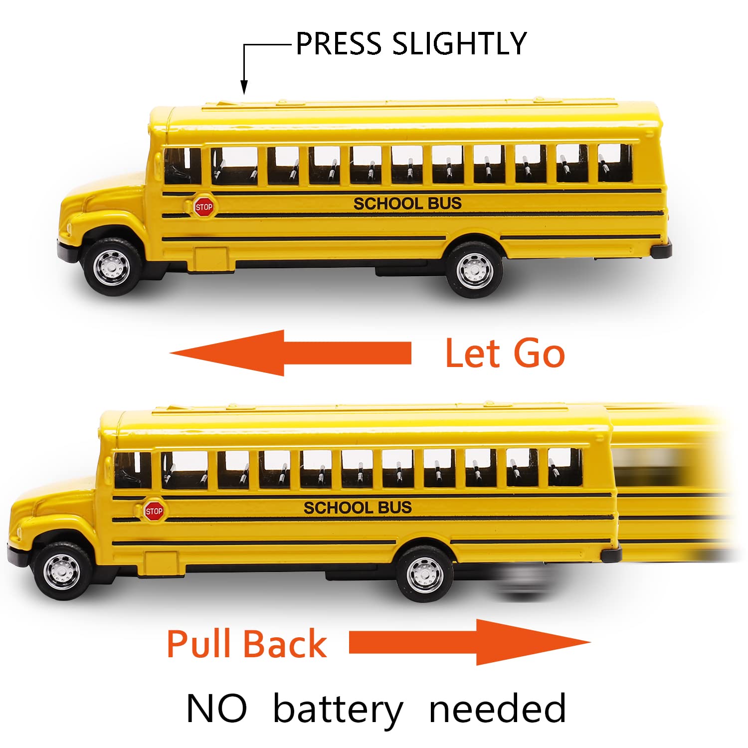 Paquete de 2 juegos de autobús escolar de 5.5 pulgadas, vehículos de juguete de metal fundido a presión con amarillo para niños pequeños 2