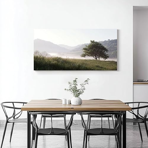 Miniatura 2 de 30"x 60" Canvas Wall Art Forest Green Nature Landscape Vintage Oak Tree Sunrise Mountain Framed Pictures Painting Prints Large Wall Art for Living