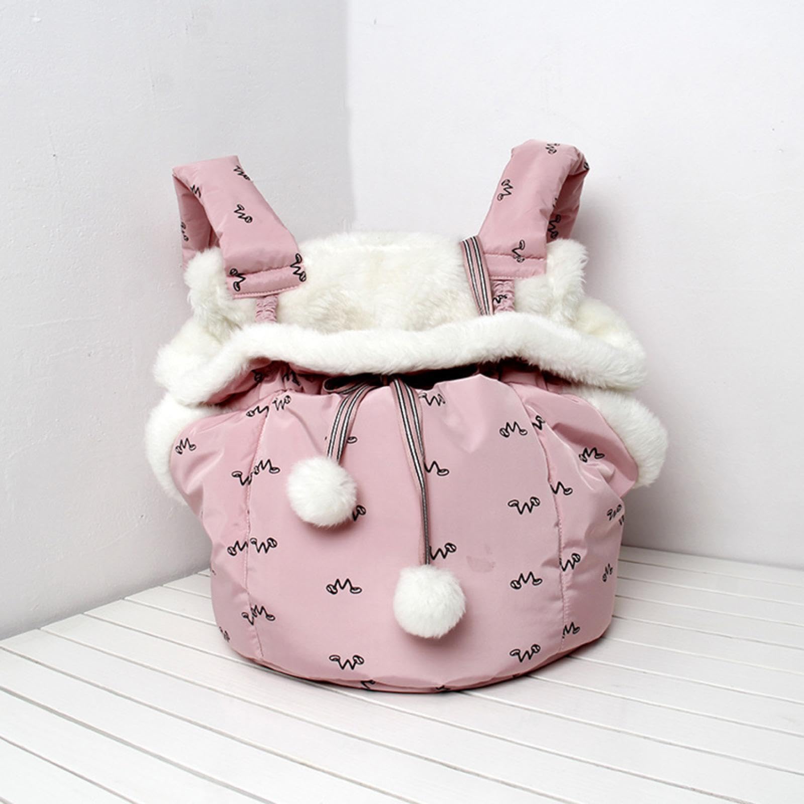 Mochila para gatos frontal de felpa rosa: ideal para paseos urbanos invernales con tu mascota