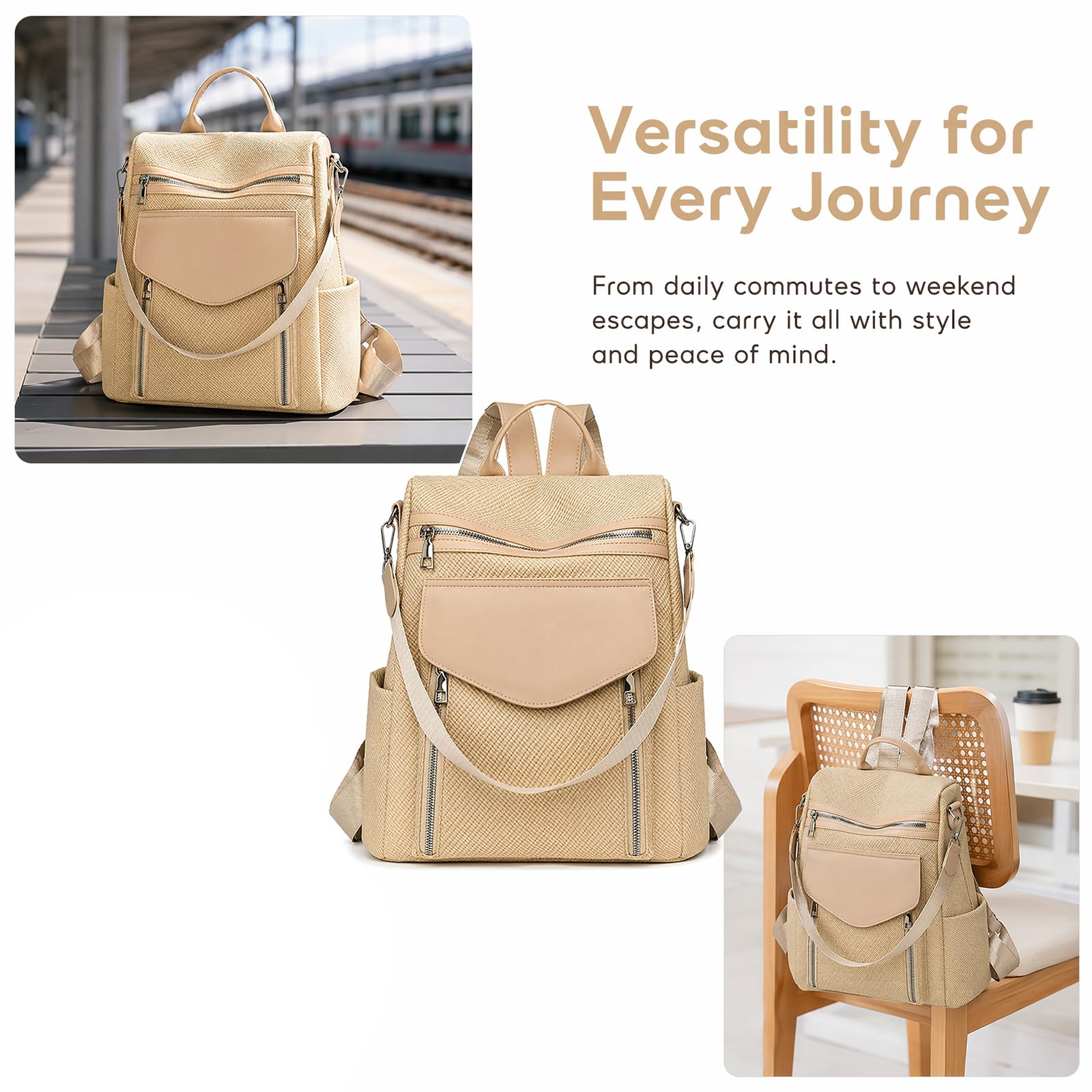 Mujeres anti-robo desgaste resistente PU cuero mochila, convertible mochila de viaje casual bolso de hombro mochila