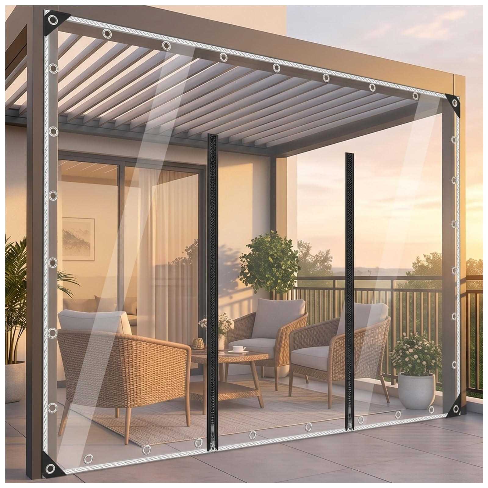 Transparent Waterproof Curtains for Pergola，Clear Tarp Patio Enclosure PVC Curtains，Transparent Tarpaulin Waterproof with Zipper Door, for Porch, Deck, Balcony, Pergola(H2.2xW6m/H7.2xW19.6ft)