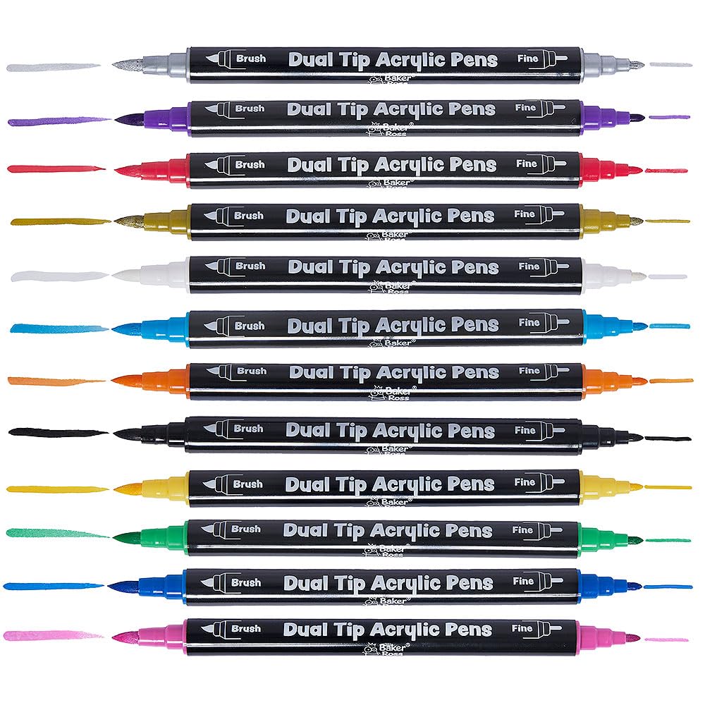 Baker Ross VC206 Dual Tip Acrylic Deco Marker Pens - Pack of 12, Dual Tip Acrylic Paint Pens