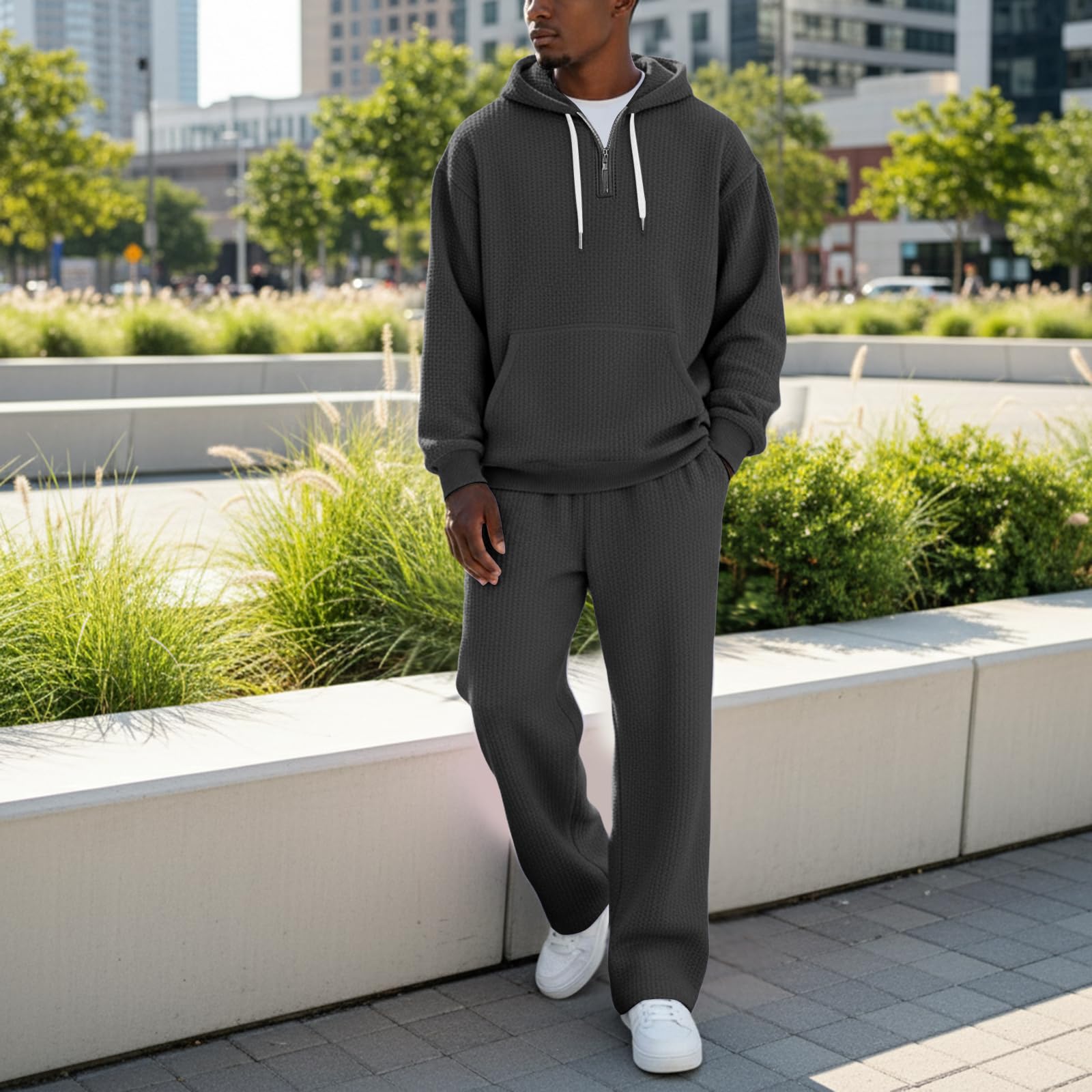 Tuta Completa Uomo Sportiva Hoodie Con Cappuccio E Pantaloni Set