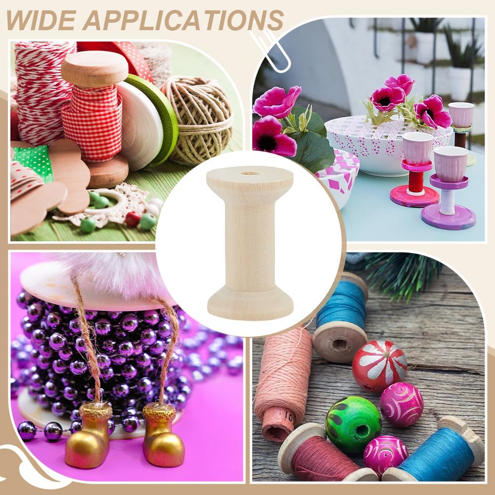 WEBEEDY 75 Pcs Wooden Spools for Crafts 2 Inch Empty Wood Thread Spools Bulk Unfinished Sewing Thread Ribbon Holder for Embroidery Sewing Machines Jewelry Chain Wrapping DIY Wood Projects