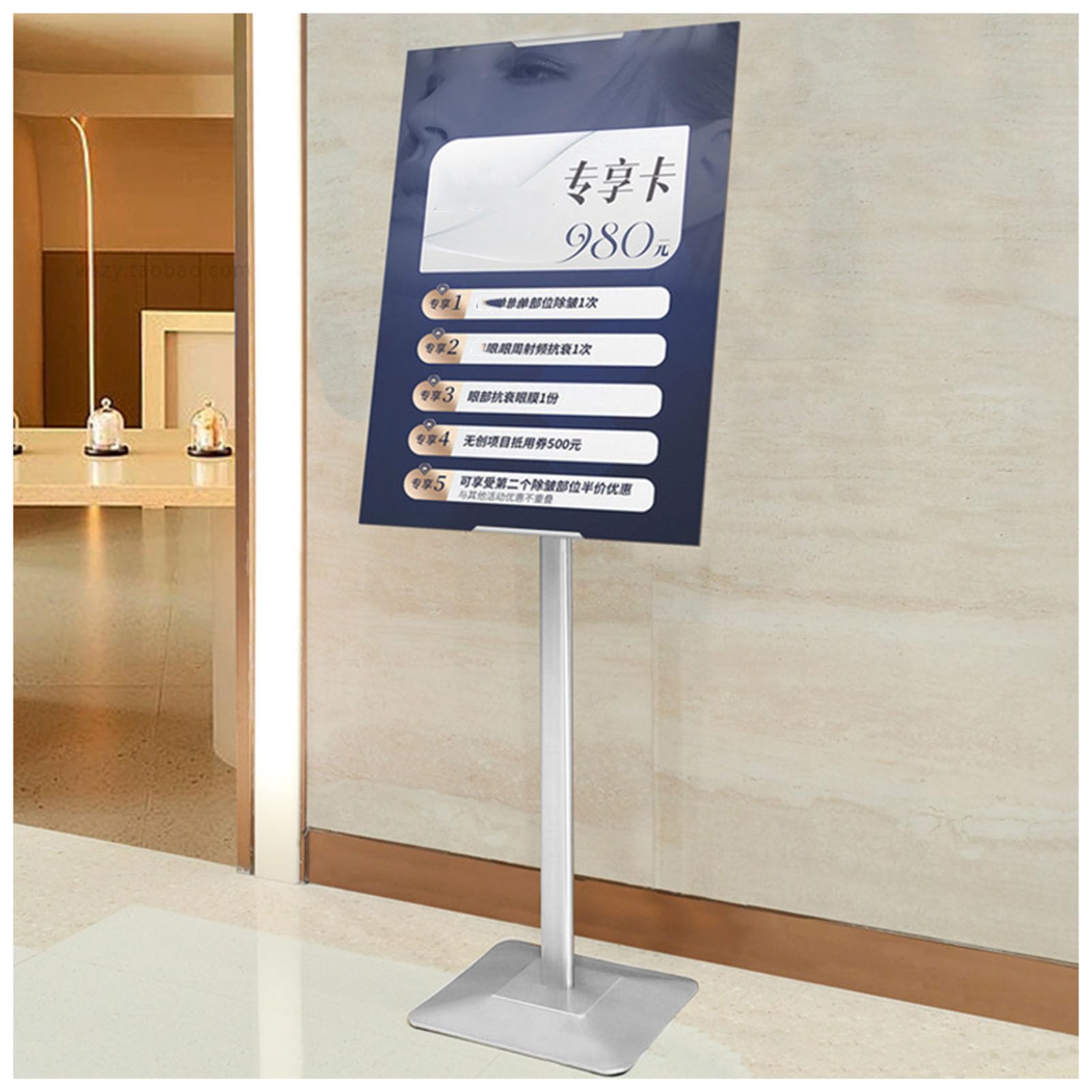 Soporte para Carteles de Suelo, Soporte para Carteles, Soporte para Carteles de Suelo Resistente, Soporte para Carteles con Pedestal Ajustable, Soporte de exhibición con rotación de 355 °