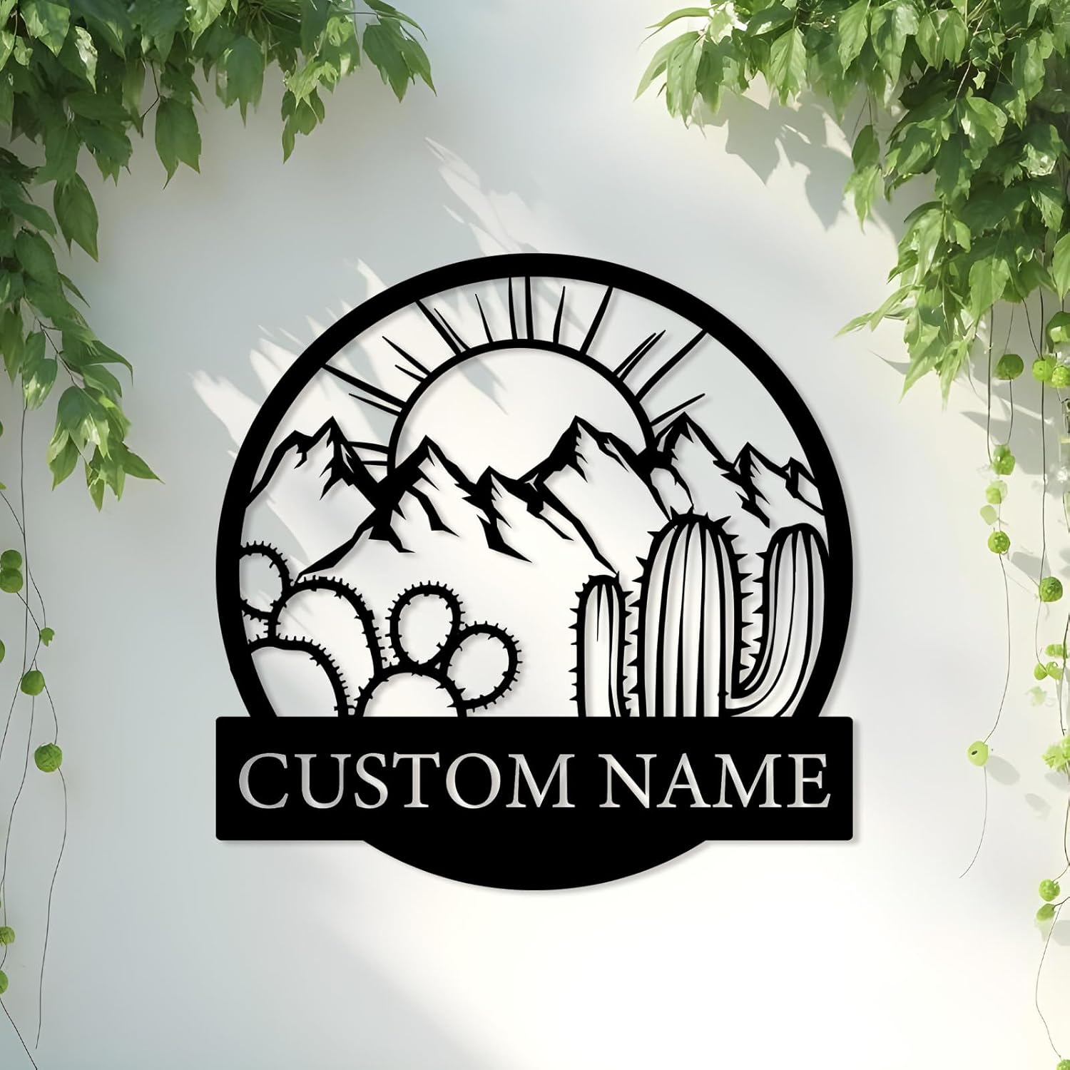 KAINSY Custom Cactus Metal Sign | Personalized Monogram Outdoor Metal Sign | Metal Family Name Sign | Cactus Lovers Gifts | Desert Wall Art | Western House Decor | Housewarming Gifts | Wedding Gifts