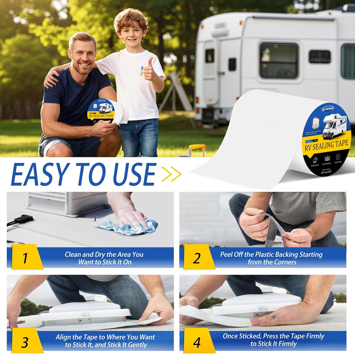 RV Roof Sealant Tape, Roof Repair Tape, RV Sealant Tapes Waterproof, Natural Rubber Camper Sealing Tapes, RVs Tape 6" x 50', Flex Seal Tape for Campers, Trailers, and Boats (2 Rolls)