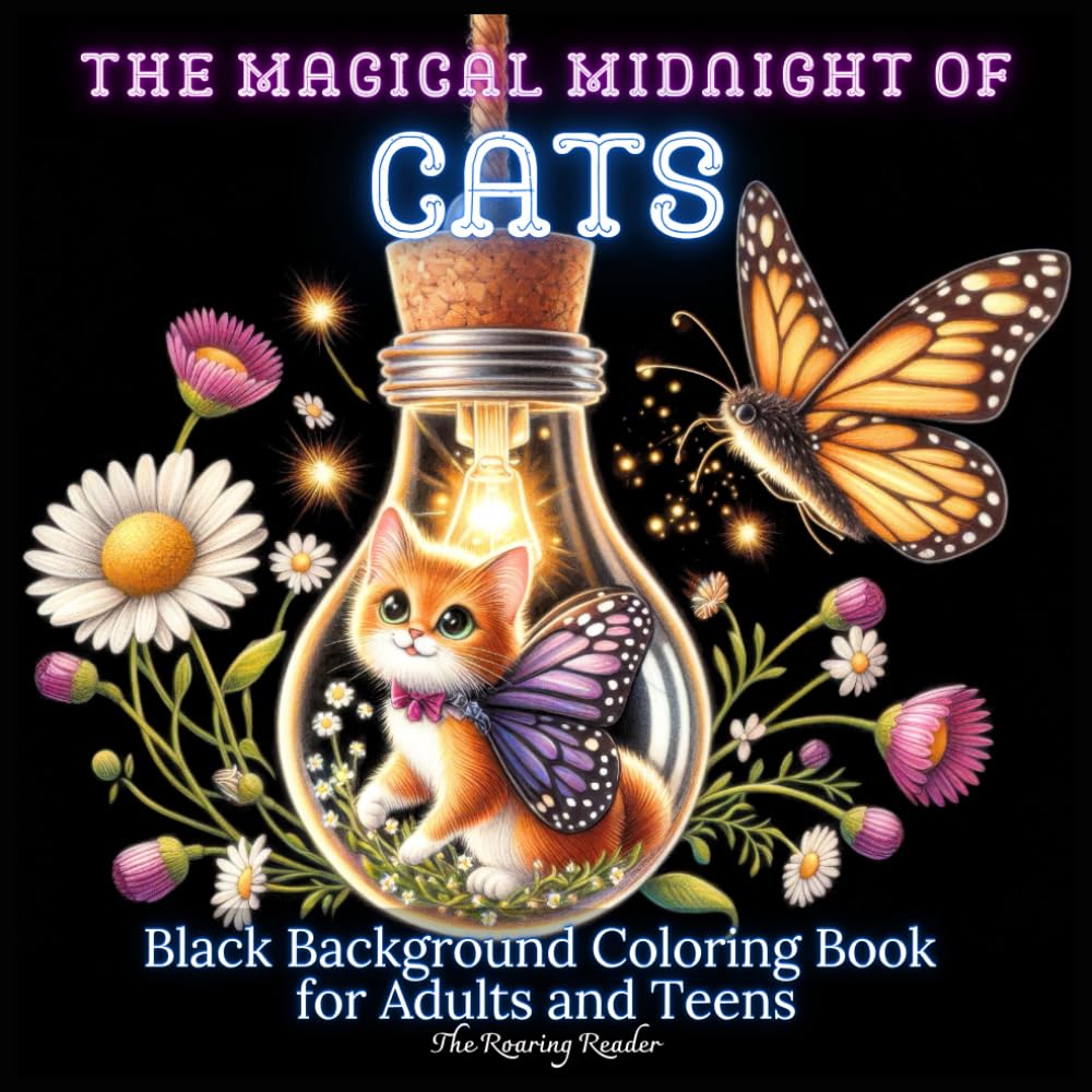 The Magical Midnight Black Background Coloring Book Of: Cats - A Whimsical Black Background Grayscale Coloring Book of Costumed Cats in Glass Bulbs, ... - Black Background makes your colors POP!)