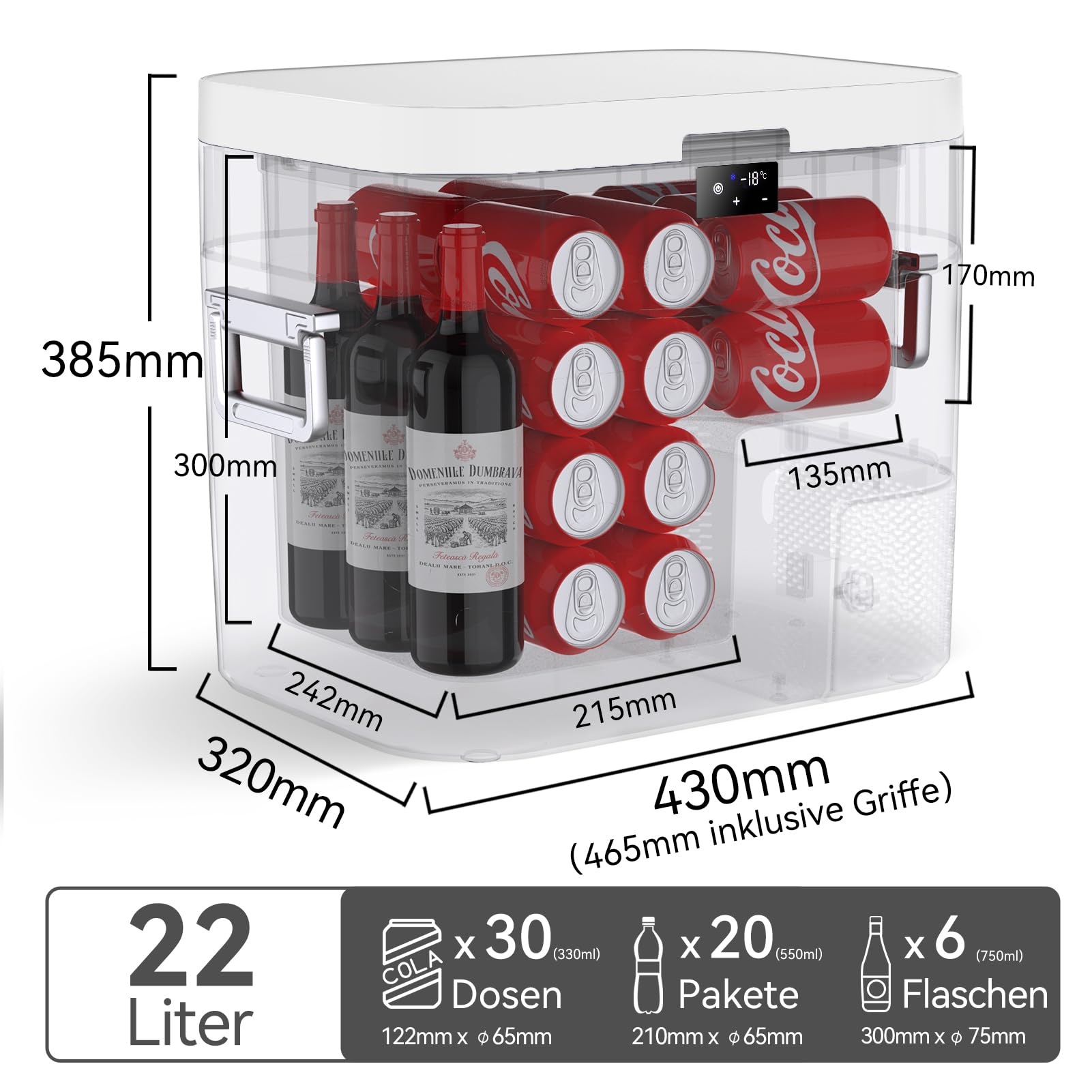 BINGI Kompressor Kühlbox 22L Mini Tragbarer Elektrischer Kühlschrank 12/24V DC Elektrischer Gefrierschrank Tragbarer Gefrierschrank für Auto LKW Picknick Camping und Heimgebrauch
