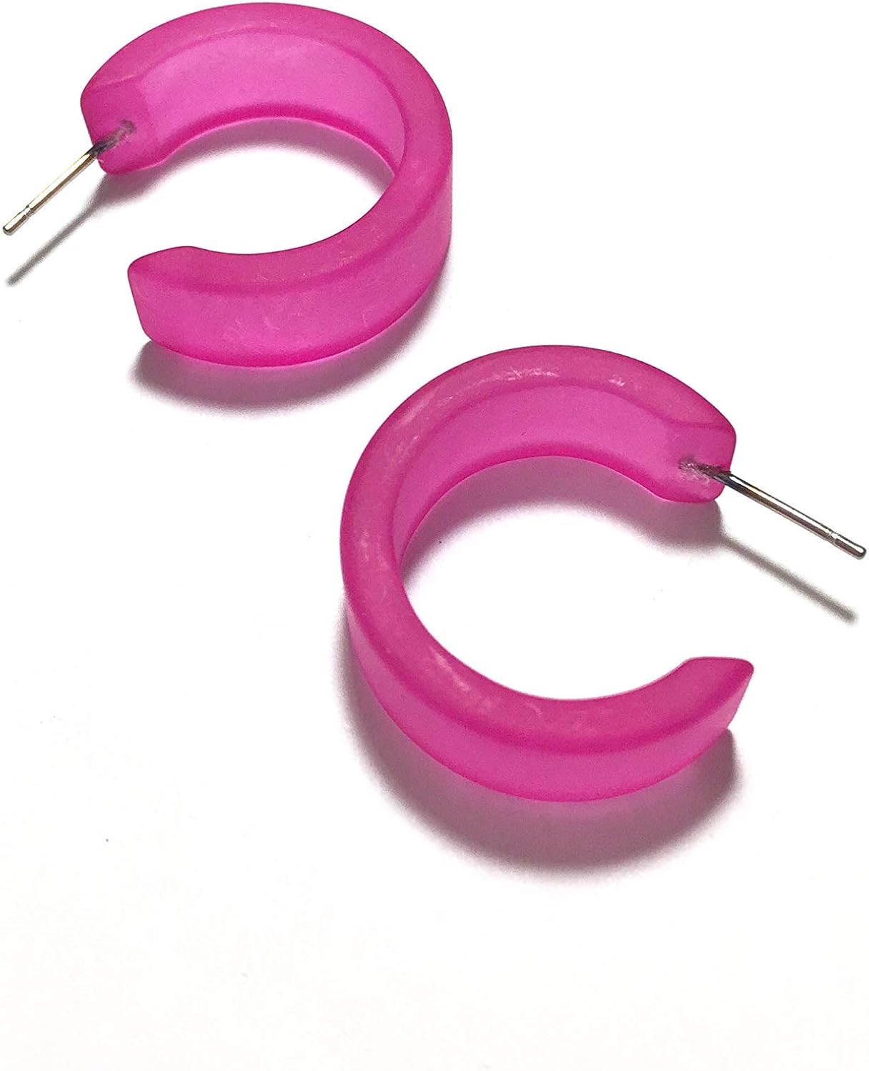 Hot Pink Frosted Lucite Wide Classic Hoop Earrings - WDCL-PK-1 - Image 5