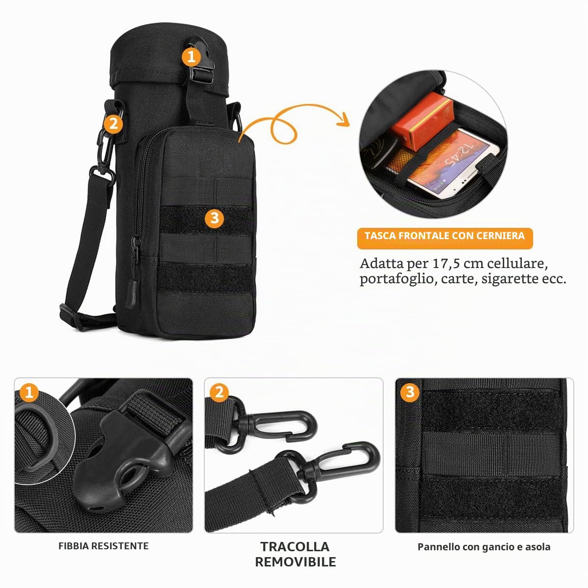 Huntvp Borsa per Borraccia Molle Militare Tattico Borsa Tracolla Porta Bottiglia Custodia Borraccia per Sport Outdoor Ciclismo Trekking Campeggio Escursionismo