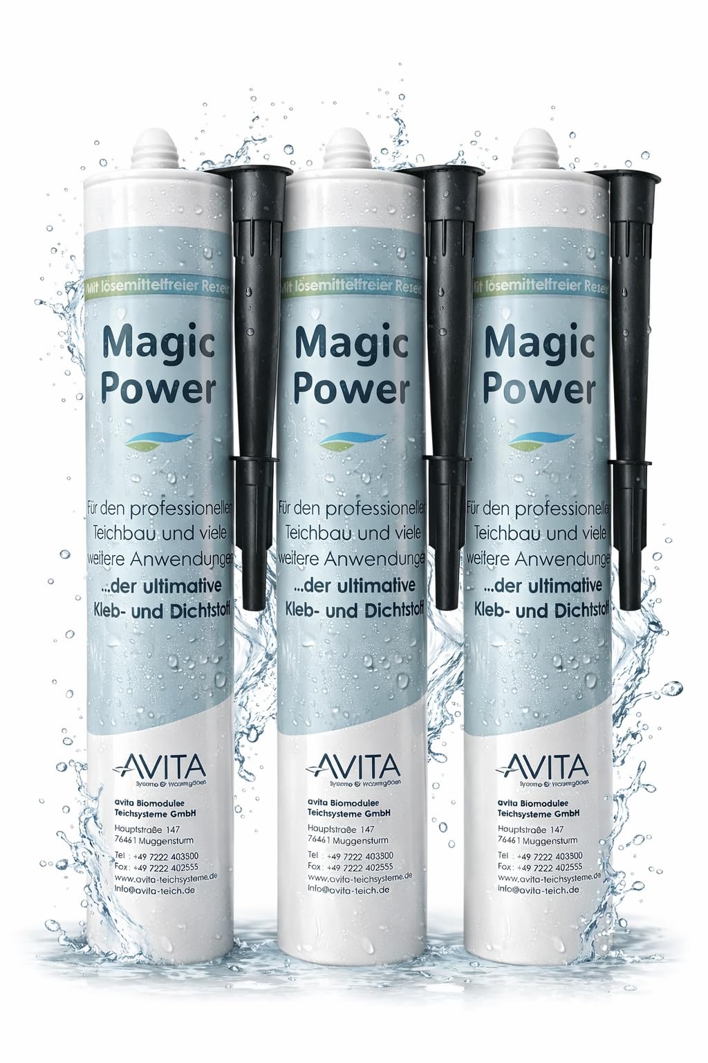 Magic Power Kraftkleber für Teichfolie – starker Unterwasserkleber zum Teichfolie kleben, flicken und abdichten – 3× 290 ml Kartuschen