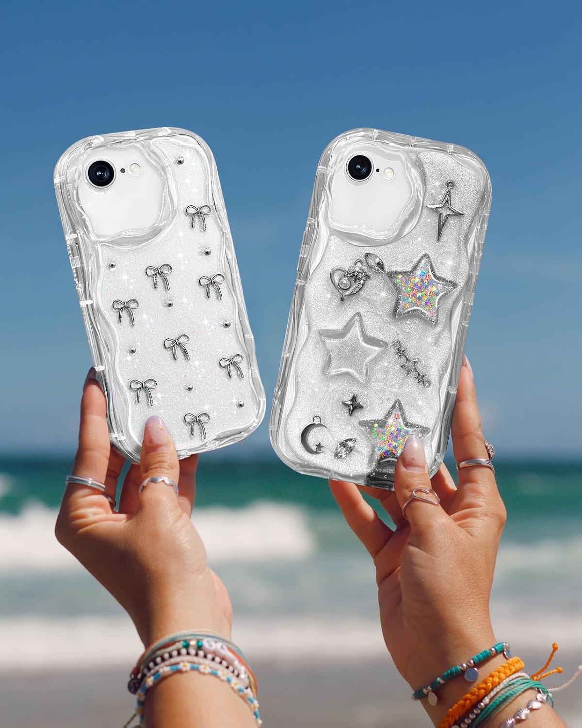 Toycamp for iPhone SE Case - for iPhone 8/7 Case Cute Women Girly Girls Glitter Phone Cover Kawaii Sparkle Bling Aesthetic Pretty Unique Design Funda for Apple SE 2nd/3rd Generation, Stars Y2K image 5