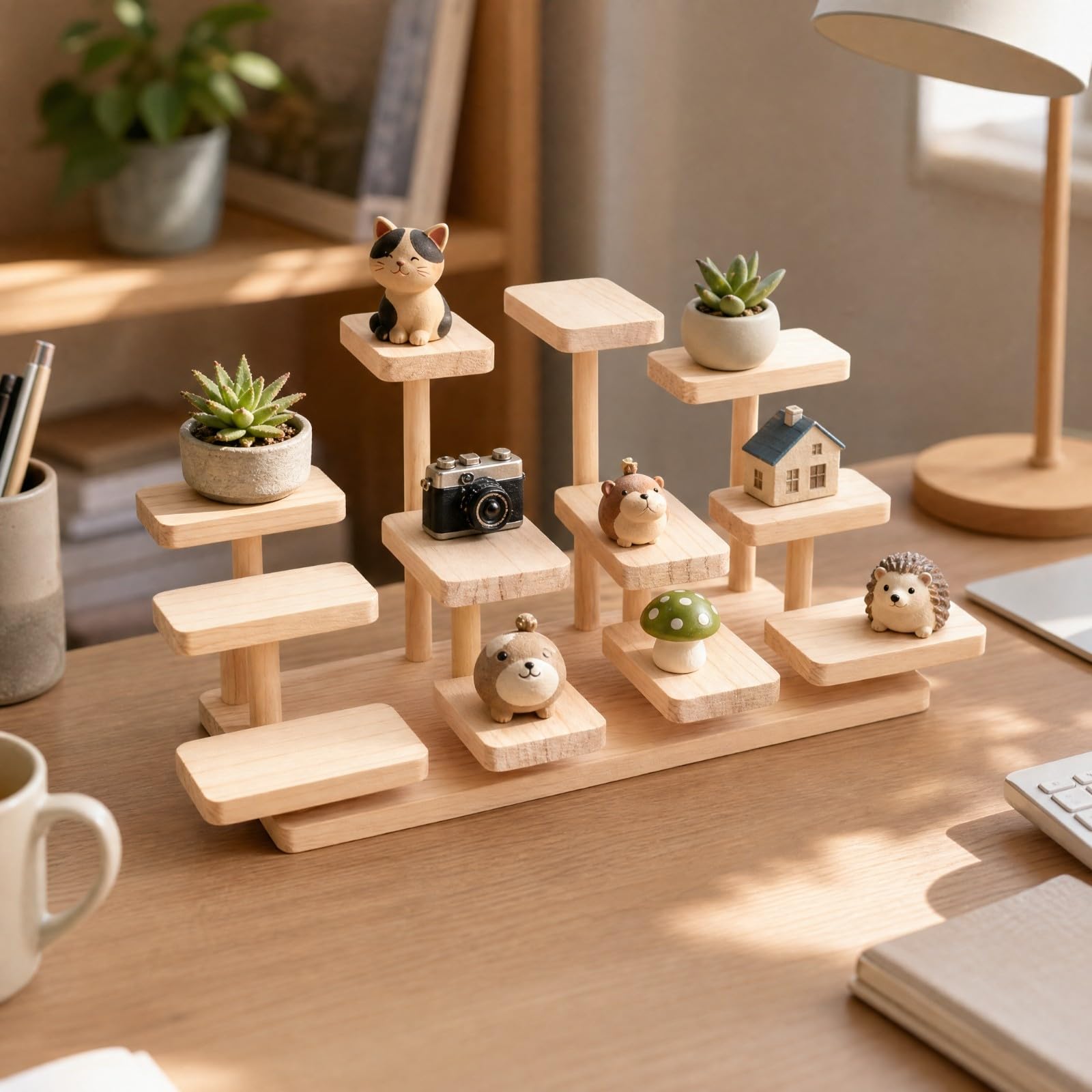 KESOTO Expositor Escritorio con Plataformas Escalonadas Versátil ría Pino Escalonado Organizador Perfumes para Balcón, Estilo 2