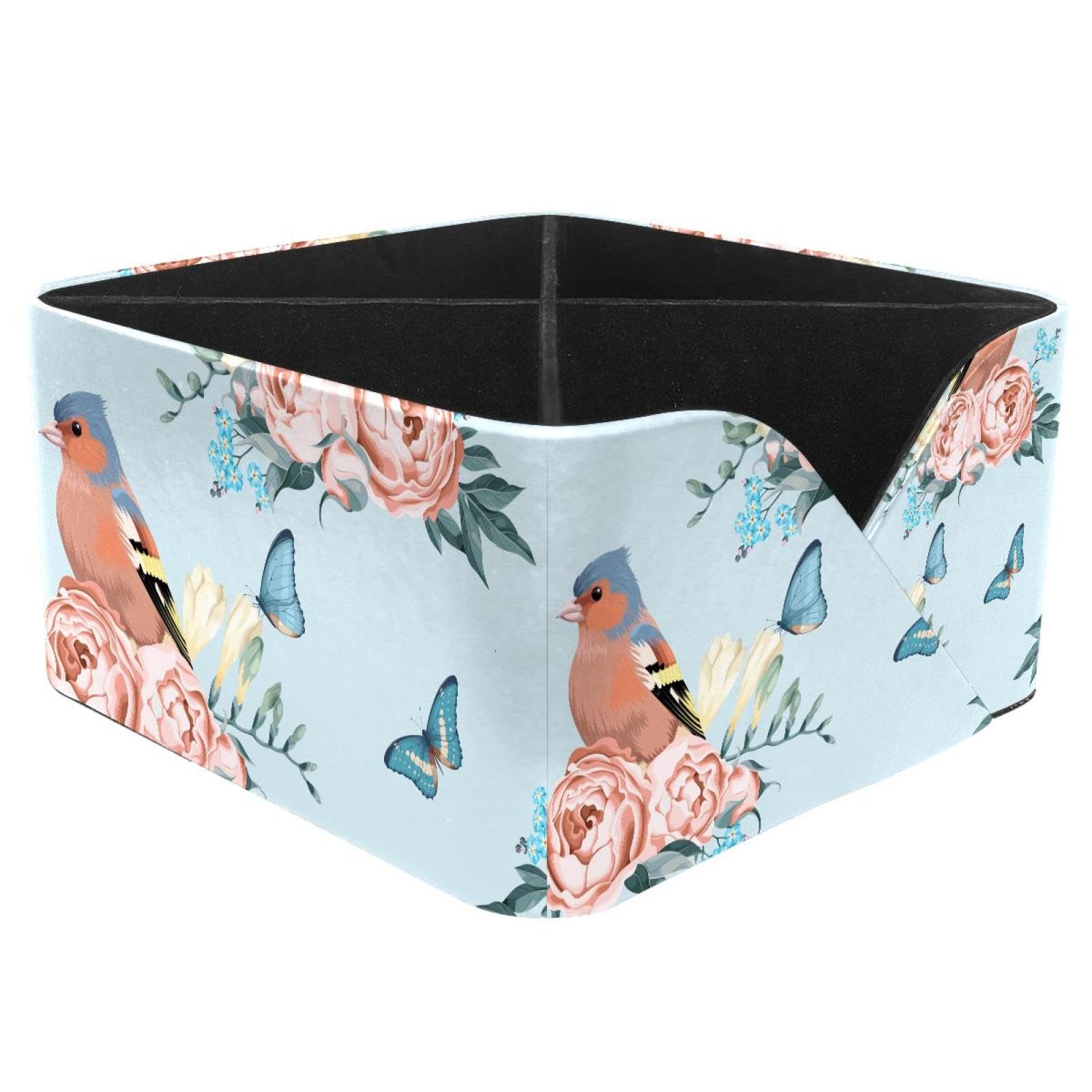 KengjuTesu Birds Flowers Flying Butterflies Desktop Organizer Pen Holder, Rectangular Pencil Cup for Office, Study and Makeup Stations
