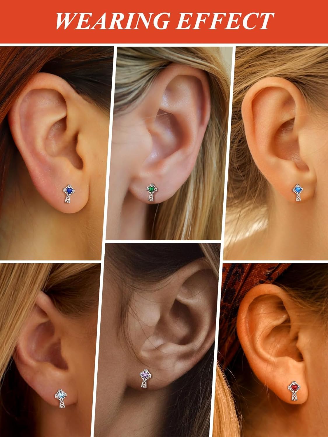 FaithHeart 925 Sterling Silver Birthstone Earrings for Women, Dainty Heart/Princess Cut/Celtic Knot/Cross Birthstone Stud Earrings for Women Pure Silver Birthstone Jewelry Gifts for Mom Daughter Wife - Image 3