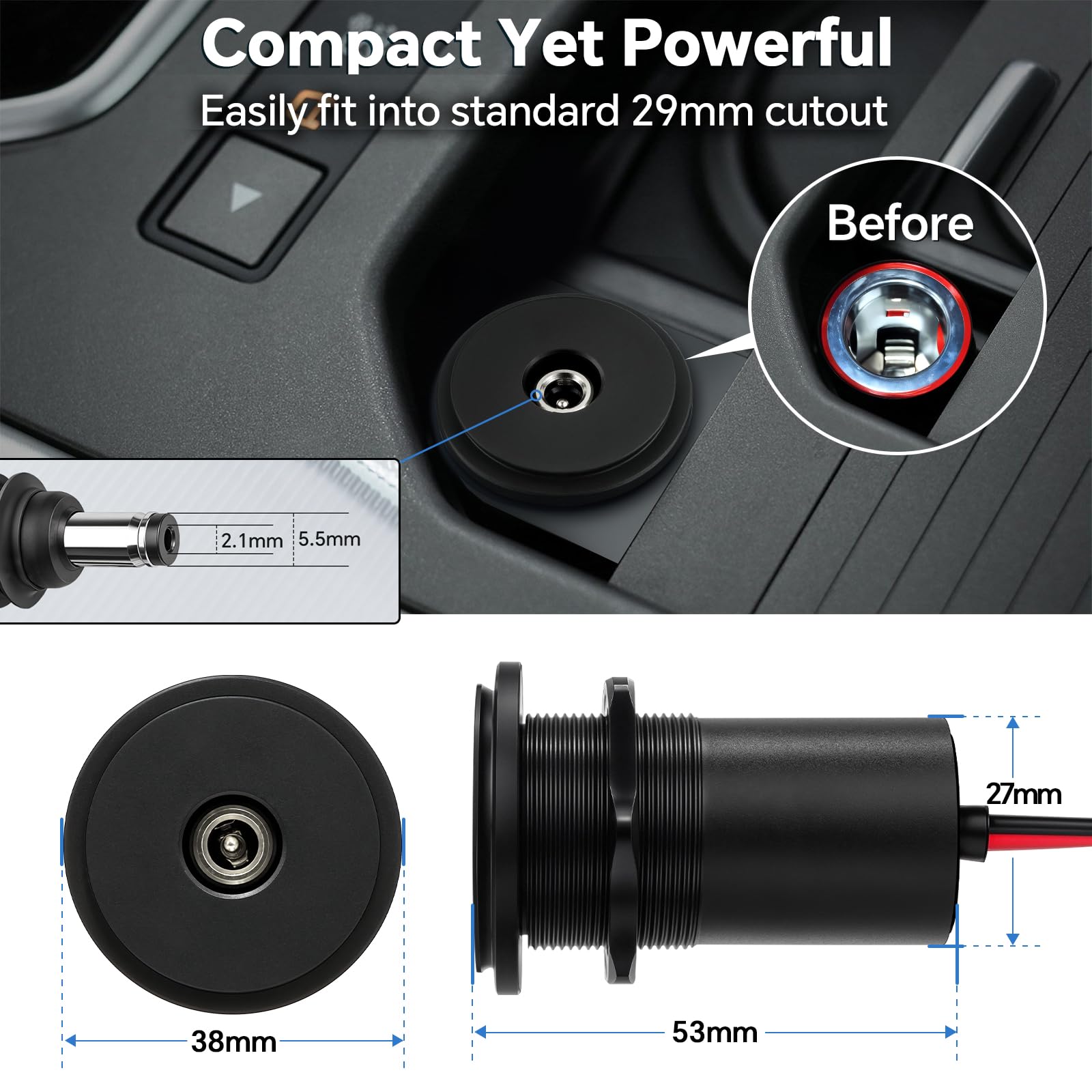 Acegoo Adattatore Power Boost da 12 V per Starlink Mini, convertitore step-up da 12 V a 24 V a mini piatto Power SL, presa di alimentazione in alluminio da 24 V CC per camper, barche, rimorchi, auto