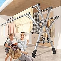 Vista 2 de Estante de secado retráctil de ropa para lavandería, con estantes, estante de secado de ropa plegable con ruedas, estante de secado de acero