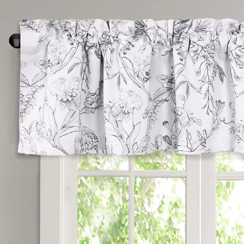 H.VERSAILTEX 100% Blackout Curtain Valances for Kitchen Windows/Living Room/Bedroom Camellia Floral Blackout Window Valances Thermal Insulated Valances for Windows, 52" x 18", 2 Panels, Grey