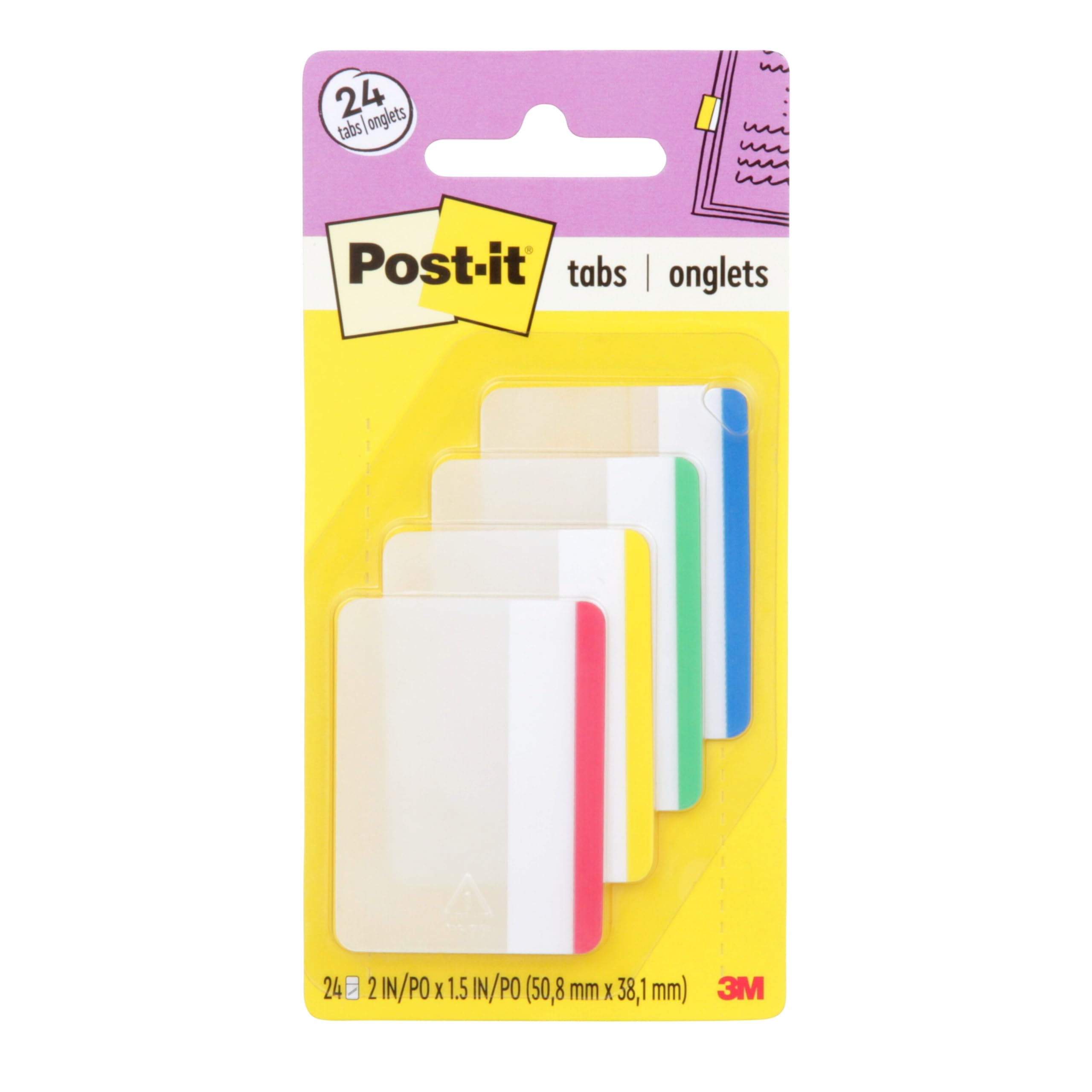 Post-it Sticky Tabs assorted primary colors 2 x 1.5 inch