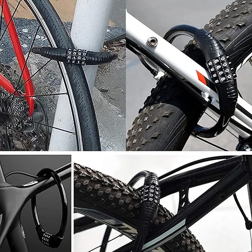 Miniatura 7 de Paquete de 2 cerraduras para bicicleta, cadena antirrobo, seguridad de 4 dígitos, cerradura de combinación de bicicleta reiniciable, cable de