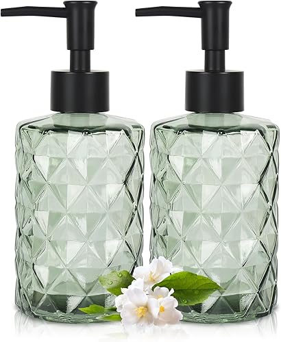 Miniatura 9 de Top-spring Dispensador de jabón de vidrio ámbar de 12 onzas con bomba  Paquete de 2 dispensadores de jabón de loción recargable con diseño de