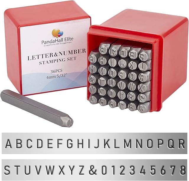 PandaHall Elite 36pcs Iron Number Punch, Letter Alphabet A-Z and Number 0-9 Seal Stamps Metal Stamps Punch for DIY Arts Crafts Jewellery Leather, 4mm Alphabet and Number