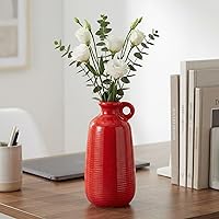 Vista 43 de Sunddo Florero rústico de cerámica con 2 asas, florero de granja texturizado, jarrones decorativos modernos blancos, sala de estar, estante, repisa